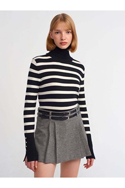 Dilvin 10432 Balıkçı Yaka Droplu Triko Siyah