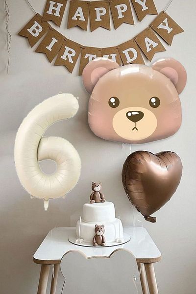 Atölye Mi 6 Years Old Birthday Teddy Bear Bear Themed Birthday Balloon Set