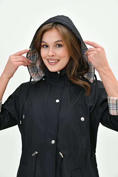 Butik Γυναικεία αδιάβροχη καμπαρντίνα με φερμουάρ και κουκούλα από βαμβακερό ...