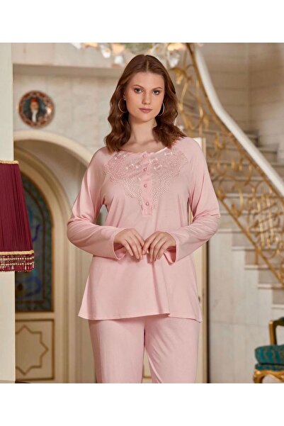 İpek Women's Long Sleeve Lace Plus Size Pajama Set