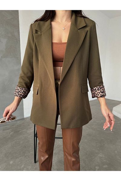 Moda İkra Leopard Print Blazer Jacket Inside