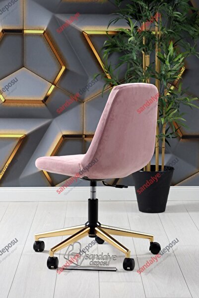 SandalyeDeposu Lucia Gold Ayaklı Çalışma Koltuğu (PEMBE KUMAŞ)