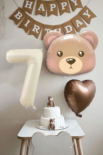 Atölye Mi 7 Years Birthday Teddy Bear Teddy Bear Themed Birthday Balloon Set