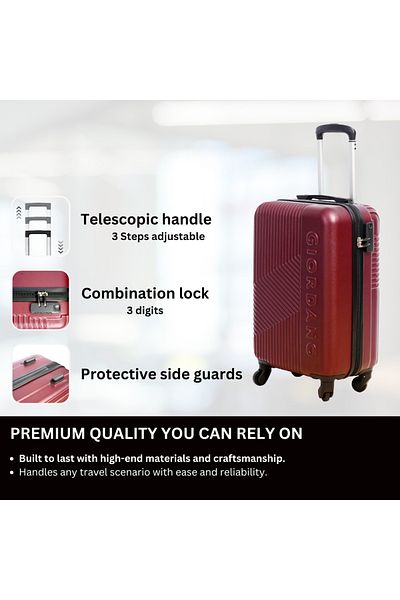 Giordano Logo Series Medium Suitcase Maroon, ABS HardShell Lightweight Durable Secure Number Lock.