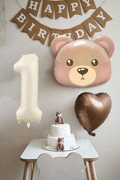 Atölye Mi 1 Year Old Birthday Teddy Bear Bear Themed Birthday Balloon Set
