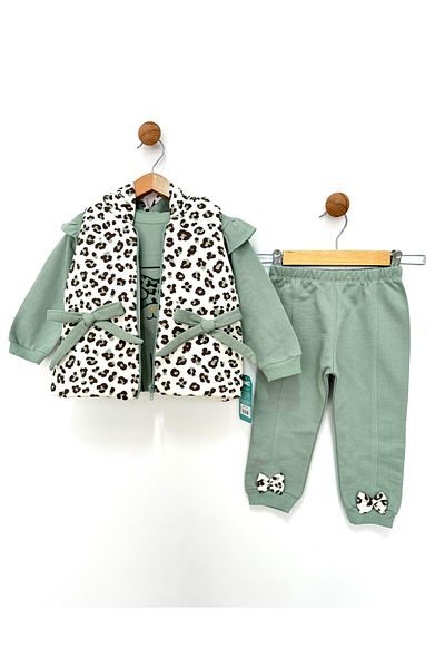 By Cwhr 100% Cotton Bow Fiber Padded Inflatable Vest Flared Leg Leggings 3-Piece Girl's Set