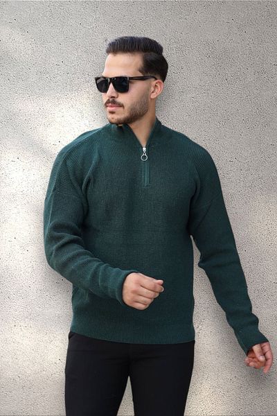BİRBEYSTORE Мъжки трикотажен пуловер с половин цип, 3 части