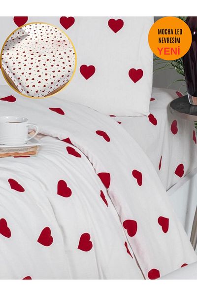 Sheri Home Tekstil Mokka szívmintás lepedő, rugalmas dupla paplanhuzat szett KING 8892219694888