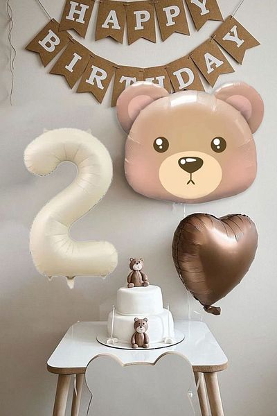 Atölye Mi 2 Years Old Birthday Teddy Bear Bear Themed Birthday Balloon Set