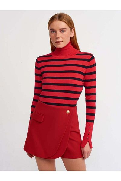 Dilvin 10432 Turtleneck Drop Knitwear Red