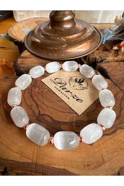 parze doğaltaş Selenite Natural Stone Capsule Cut Natural Stone Bracelet
