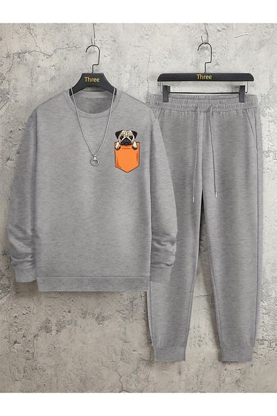 Deocept Dog Printed Crew Neck Bottom Top Oversize Tracksuit Set