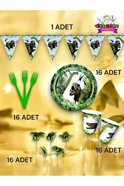 VibeHome Jurassic Themed Eco Set for 16 People - Birthday Party and Fun Events