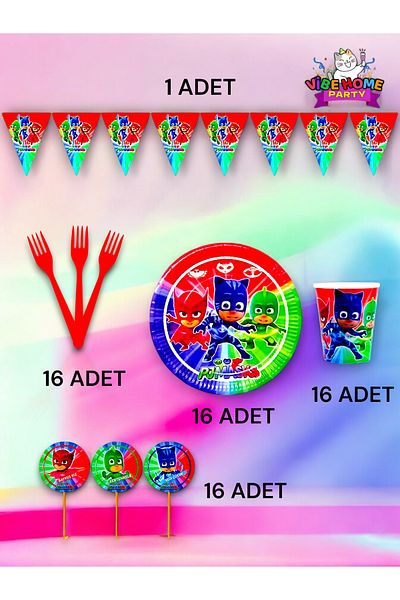 VibeHome Pijamask Themed Eco Set for 16 - Birthday Party and Fun Events