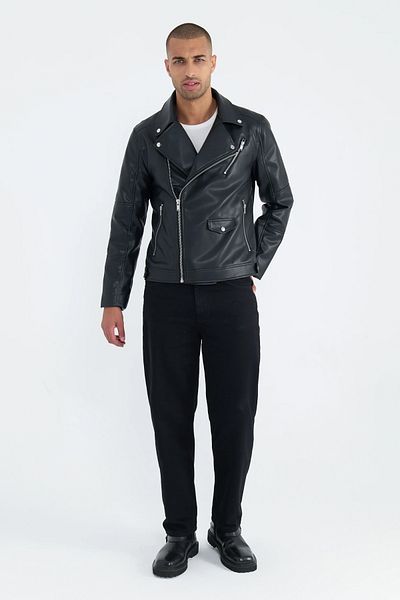 Moderk Black Faux Leather Men's Coat