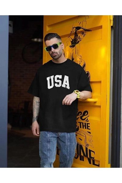 YALÇIN Ανδρικό μπλουζάκι Oversize με στάμπα - Μαύρο