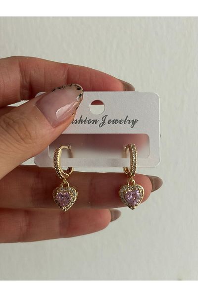 RGAccessories Stylish Dangle Earrings with Heart and Pink Stones