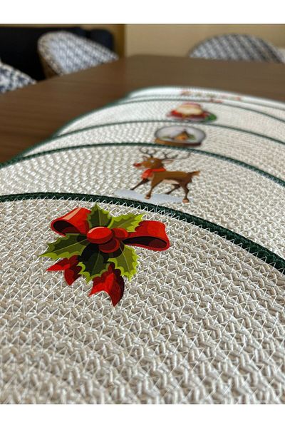 Patiska Tasarım New Year, New Year's Concept, Ecru 6-Piece Jute Dish with Transfer Printing Detail, American Service