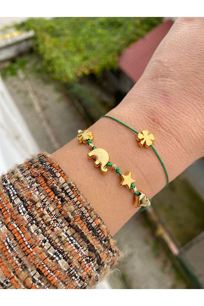 BAE ATOLYE Green Elephant Christmas Star Heart Clover Lucky Bracelet - Combination with Clover Rope Bracelet Gift