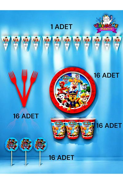 VibeHome Paw Patrol Themed Eco Set for 16 - Birthday Party and Fun Events