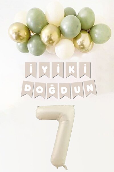 Atölye Mi Σετ μπαλονιών γενεθλίων 7 ετών με πράσινο μπαλόνι με χρυσό μπαλόνι