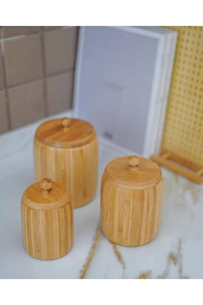 Kapris 3'lü Bambu Kavanoz Baharatlık Şekerlik