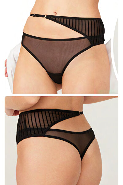 MAANGE Tül şeritli siyah kırmızı tanga