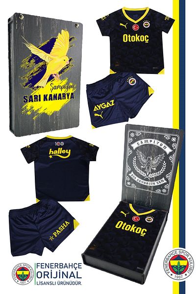 Fenerbahçe Licensed 23-24 Icalism Üneyeci Children's Jersey Set Is in a Wooden Box