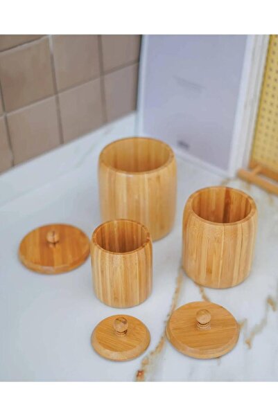 Kapris 3'lü Bambu Kavanoz Baharatlık Şekerlik