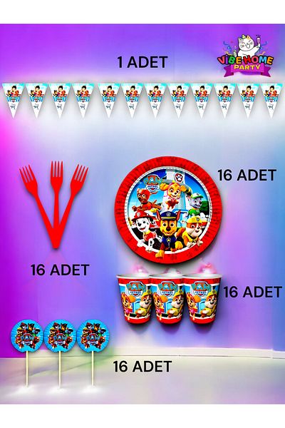 VibeHome Paw Patrol Themed Eco Set for 16 - Birthday Party and Fun Events
