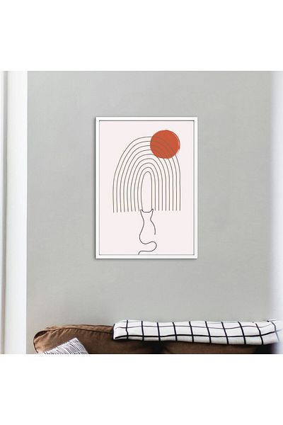 Hiruko Tasarım Atölyesi Ξύλινη γάτα Bohemian Painting Ριγέ Διακόσμηση Τοίχου Ζωγραφική Μίνιμαλ Σχέδιο Cat Love Series