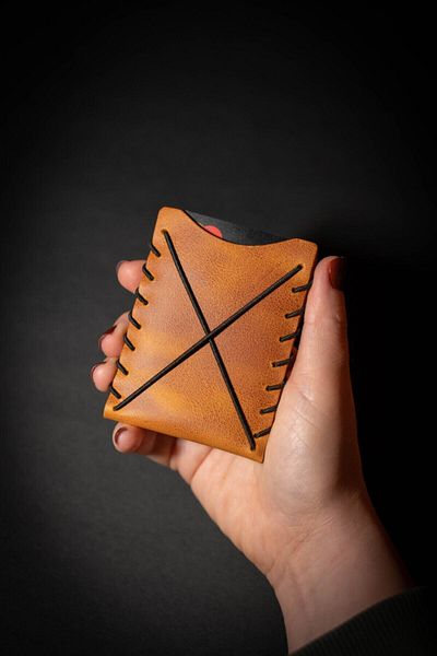 minimal X design Minimal X V1 Card Holder - Camel - Real Leather & Handmade - Minimalist Design