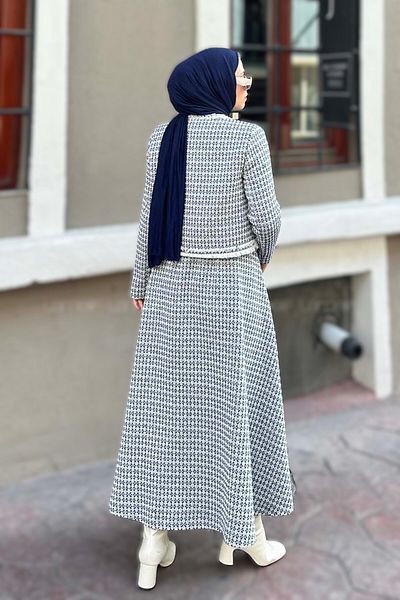 Molly Nelly Hijab Pleated Women's Jacket and Skirt Set - Lined Tweed