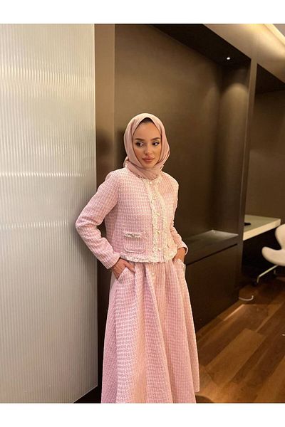 Molly Nelly Hijab Pleated Women's Jacket and Skirt Set - Lined Tweed