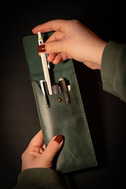 minimal X design Minimal X Leather Pen Holder - Ocean Green - Genuine Leather & Handmade - Minimalist Design