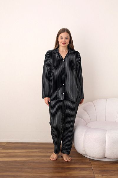 SEBOTEKS Striped Suede Button-Down Large Size Women's Pajamas Set 2123