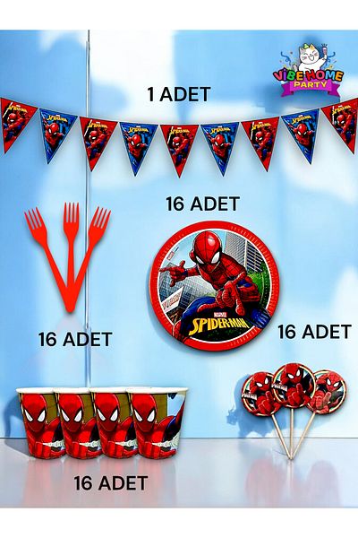 VibeHome Spiderman Themed Eco Set for 16 - Birthday Party and Fun Events