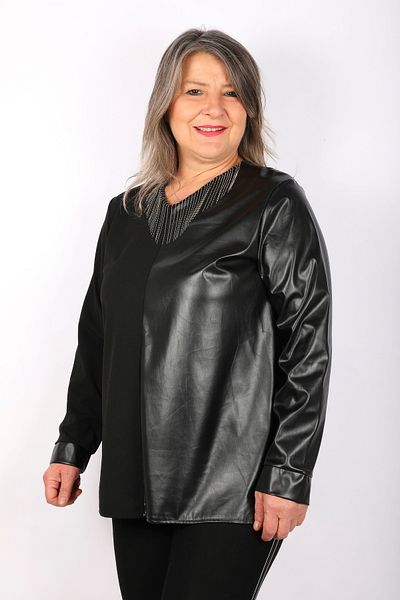 Hitit Butik Designed Black Faux Leather Blouse