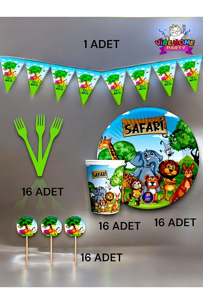 VibeHome Safari Themed Eco Set for 16 - Birthday Party and Fun Events