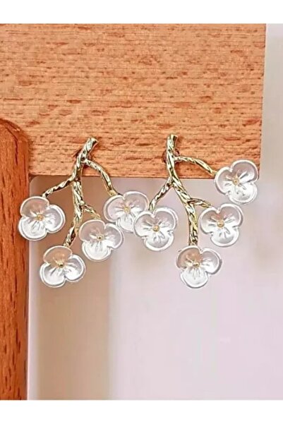 Shisa Jewel ALTIN İNCİLİ REÇİNE KİRAZ ÇİÇEĞİ KÜPE (A20)