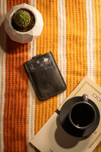 minimal X design Minimal X V2 Mekanizmalı Kartlık - Antrasit - Gerçek Deri & El Yapımı - Pratik Kolay Minimalist