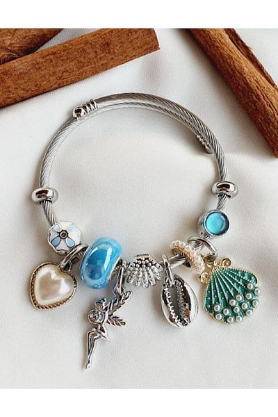 ARYA DESİGN Water Fairy Blue Charm Steel Bracelet