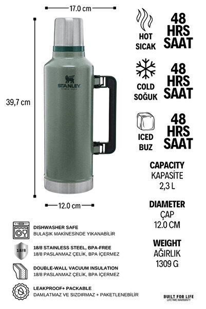 Stanley Classic Legendary Klasik Efsanevi Vakumlu ve Yalıtımlı Paslanmaz Çelik Termos 2,3 L