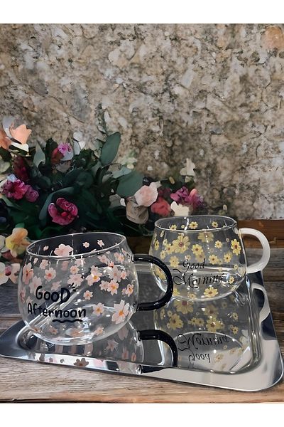 MİMOZA PARK Set of 2 Borasilikat Good Morning Good Afternoon Bars