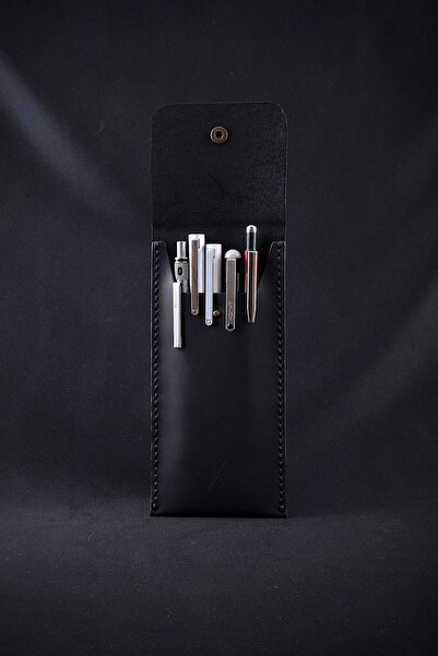 minimal X design Minimal X Leather Pen Holder - Black Crazy - Real Leather & Handmade - Minimalist Design