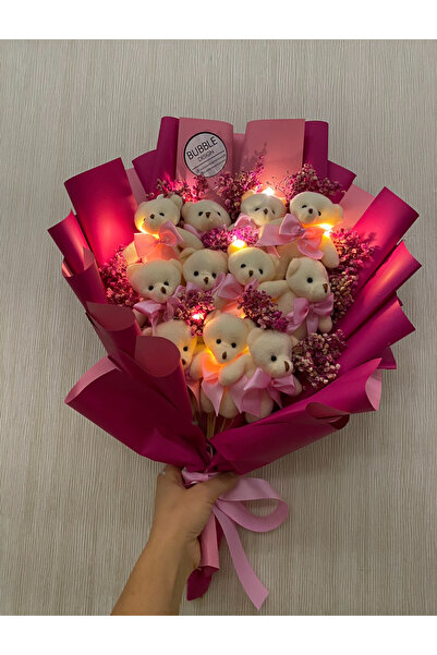 bubbledesign Teddy Bear Pembe Işıklı Ayıcıklı 11’li ayıcık Buketi