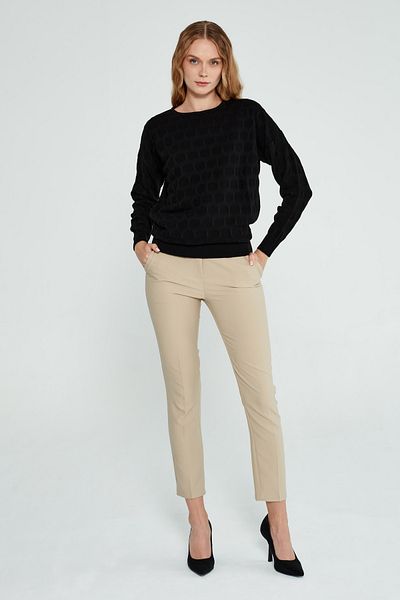 JOVENMADRE Pulover de damă, cu decolteu, cu model, tricotaj negru, cu croiala normală