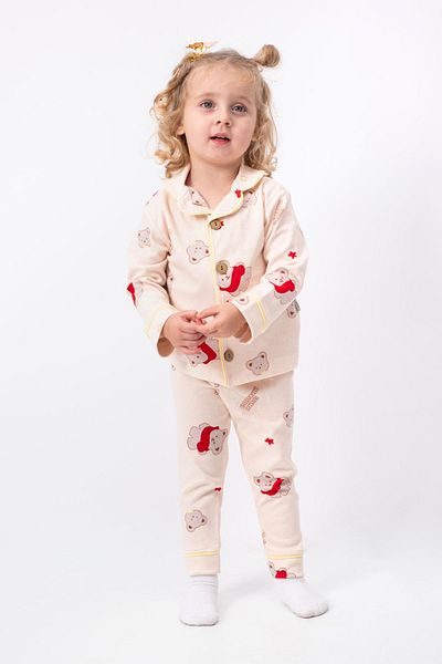 Minigimin Cicileri Character Buttoned Unisex Kids 2-Piece Combed Cotton Suit