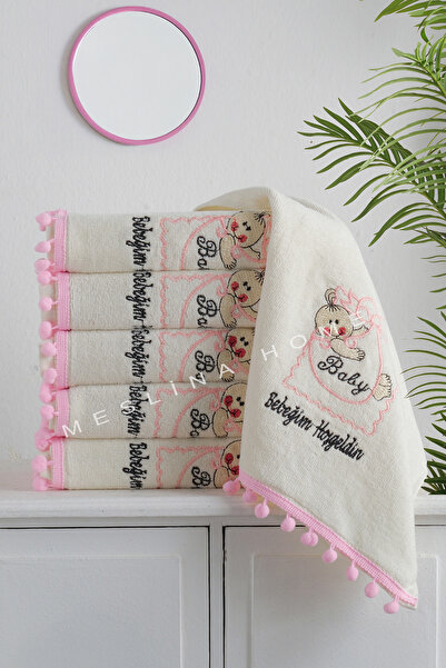 Meslina Home 30X50Cm 6 Pieces Baby Towel with Pompom - Drying Cloth and Hand Towel