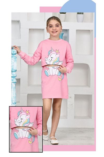 CoolCix Seasonal Fabric 2Ip 100% Cotton Unicorn Patterned Skirt and Sweat Set